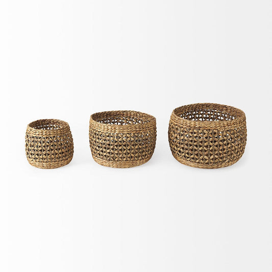 Mercana - Dakota 15.0L x 15.0W x 11.8H Medium Brown Seagrass Round Basket (Set of 3) - 69597 view 2