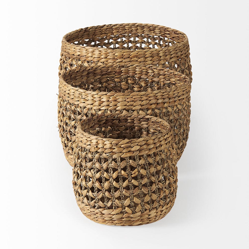 Mercana - Dakota 15.0L x 15.0W x 11.8H Medium Brown Seagrass Round Basket (Set of 3) - 69597 view 3