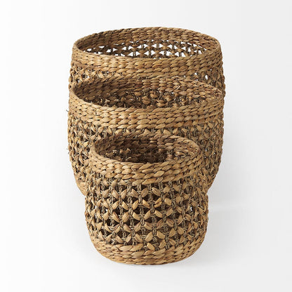 Mercana - Dakota 15.0L x 15.0W x 11.8H Medium Brown Seagrass Round Basket (Set of 3) - 69597 view 3