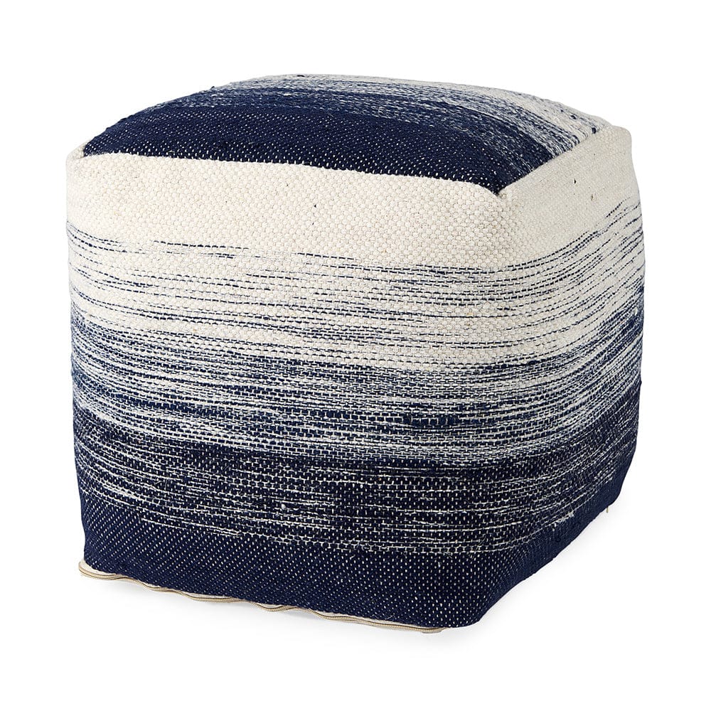 Mercana - Damini 18.5L x 18.5W x 18.1H Blue/Cream Wool and Cotton Pouf - 69510_CLOSEOUT view 1