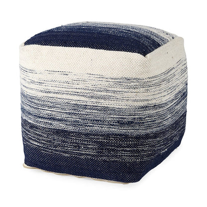 Mercana - Damini 18.5L x 18.5W x 18.1H Blue/Cream Wool and Cotton Pouf - 69510_CLOSEOUT view 1