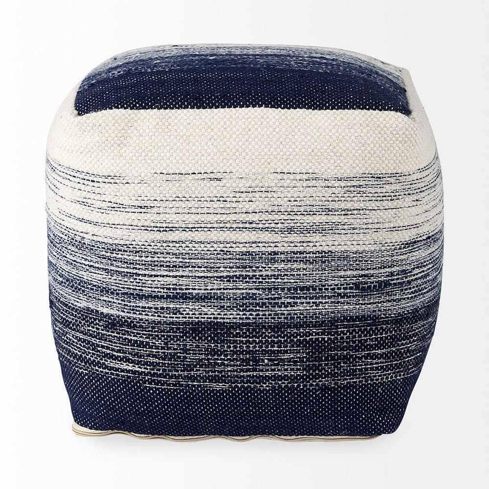 Mercana - Damini 18.5L x 18.5W x 18.1H Blue/Cream Wool and Cotton Pouf - 69510_CLOSEOUT view 2