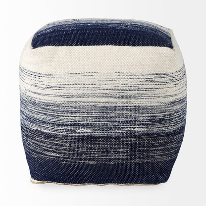 Mercana - Damini 18.5L x 18.5W x 18.1H Blue/Cream Wool and Cotton Pouf - 69510_CLOSEOUT view 2