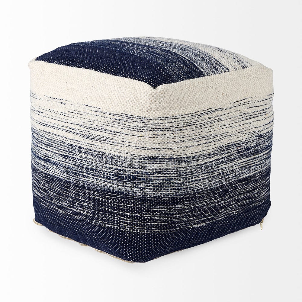 Mercana - Damini 18.5L x 18.5W x 18.1H Blue/Cream Wool and Cotton Pouf - 69510_CLOSEOUT view 3