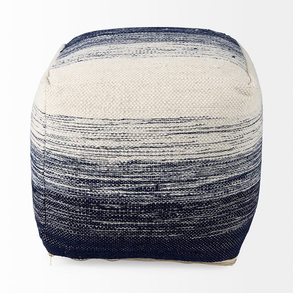 Mercana - Damini 18.5L x 18.5W x 18.1H Blue/Cream Wool and Cotton Pouf - 69510_CLOSEOUT view 4