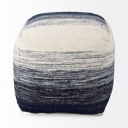 Mercana - Damini 18.5L x 18.5W x 18.1H Blue/Cream Wool and Cotton Pouf - 69510_CLOSEOUT view 4