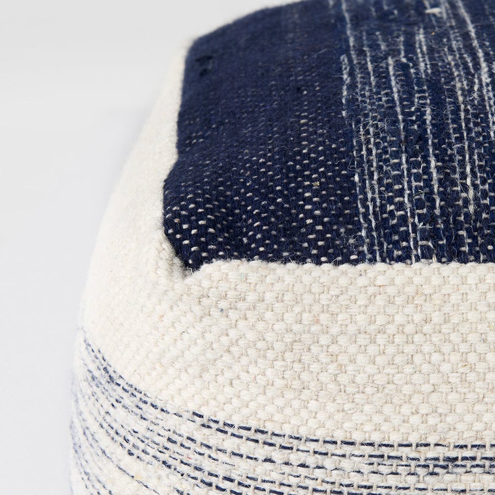 Mercana - Damini 18.5L x 18.5W x 18.1H Blue/Cream Wool and Cotton Pouf - 69510_CLOSEOUT view 5