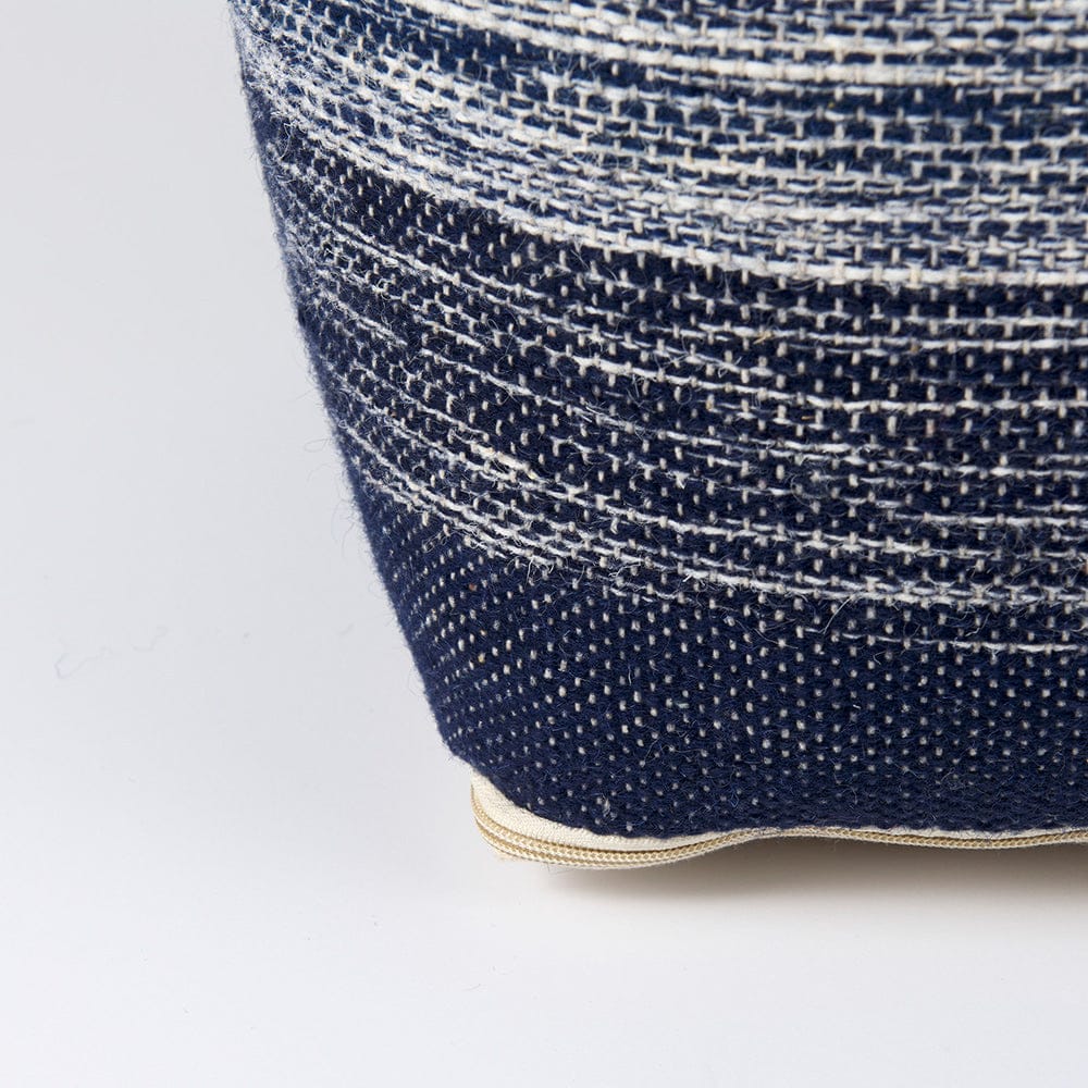 Mercana - Damini 18.5L x 18.5W x 18.1H Blue/Cream Wool and Cotton Pouf - 69510_CLOSEOUT view 8
