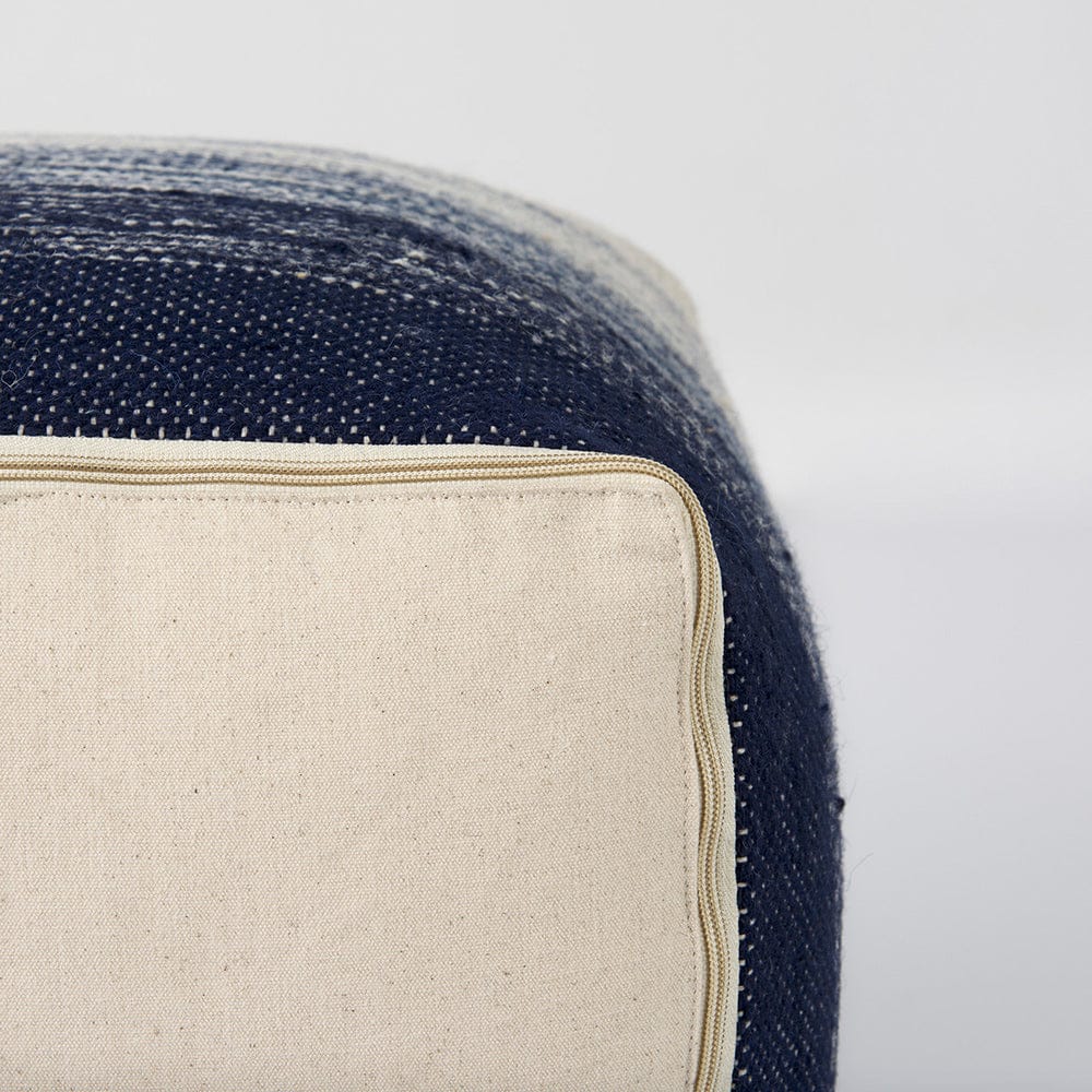 Mercana - Damini 18.5L x 18.5W x 18.1H Blue/Cream Wool and Cotton Pouf - 69510_CLOSEOUT view 9