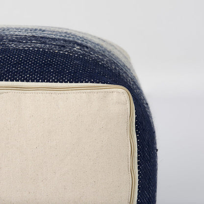 Mercana - Damini 18.5L x 18.5W x 18.1H Blue/Cream Wool and Cotton Pouf - 69510_CLOSEOUT view 9