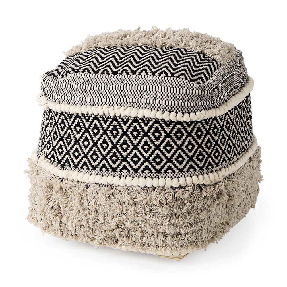 Mercana - Darika 16.0L x 16.0W x 16.0H Black/White/Gray Cotton Pouf - 69515_CLOSEOUT view 1