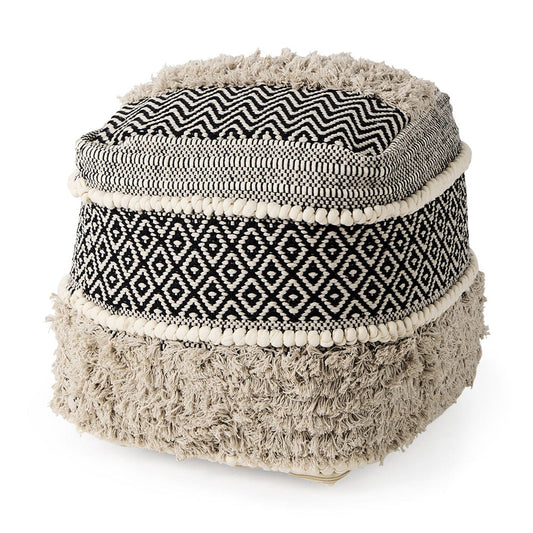 Mercana - Darika 16.0L x 16.0W x 16.0H Black/White/Gray Cotton Pouf - 69515_CLOSEOUT view 1
