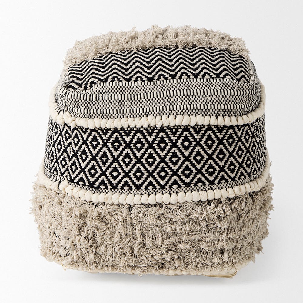 Mercana - Darika 16.0L x 16.0W x 16.0H Black/White/Gray Cotton Pouf - 69515_CLOSEOUT view 2