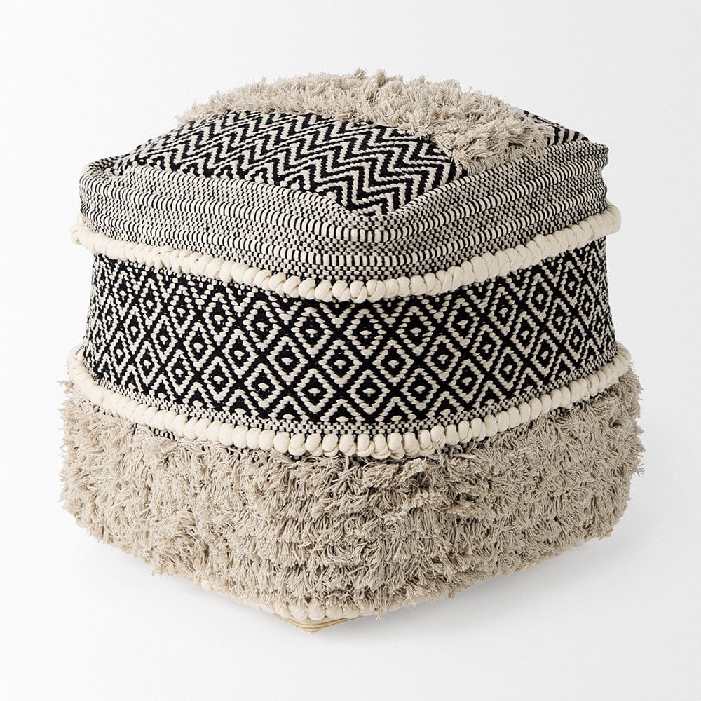 Mercana - Darika 16.0L x 16.0W x 16.0H Black/White/Gray Cotton Pouf - 69515_CLOSEOUT view 3