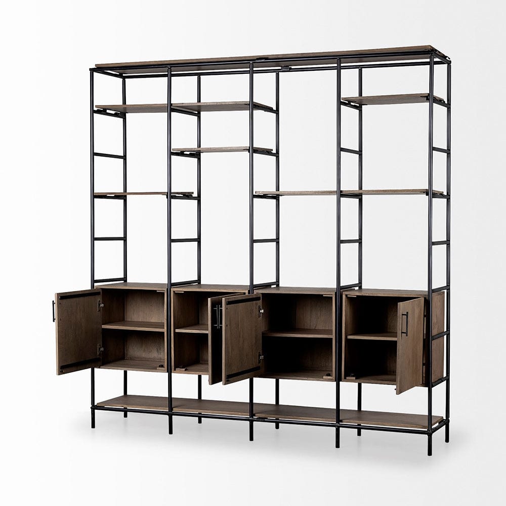 Mercana - Darius 82L x 16.5W x 90H Medium Brown Wood and Metal Multi-Shelf Shelving Unit - 68206-ABC view 2