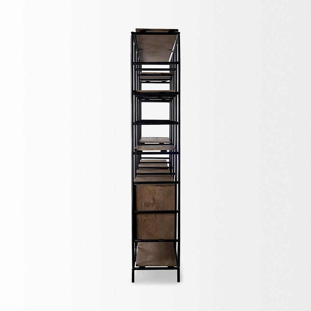 Mercana - Darius 82L x 16.5W x 90H Medium Brown Wood and Metal Multi-Shelf Shelving Unit - 68206-ABC view 3