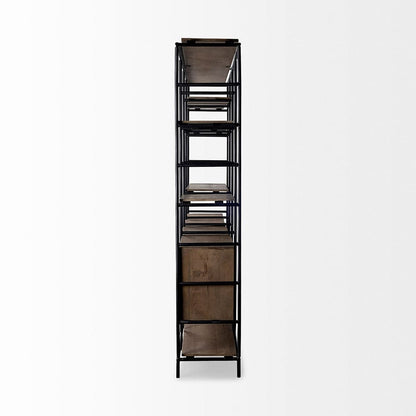 Mercana - Darius 82L x 16.5W x 90H Medium Brown Wood and Metal Multi-Shelf Shelving Unit - 68206-ABC view 3