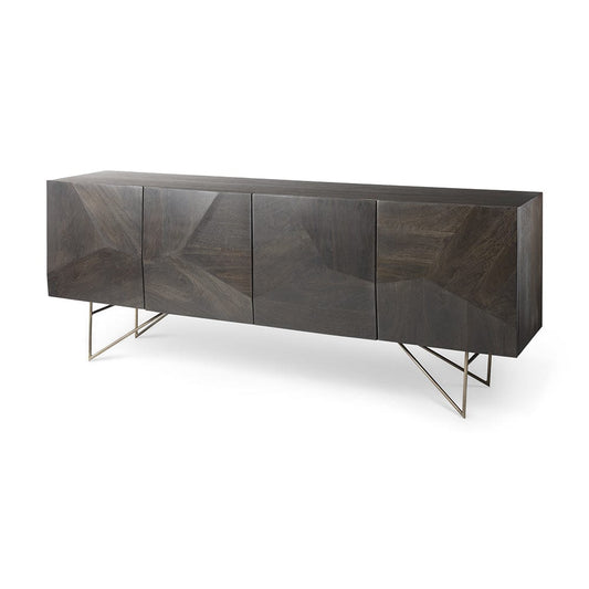 Mercana - Darwin 80x17.5 Brown Solid Wood Gold Metal Base 4 Cabinet Door Sideboard - 68472 view 1
