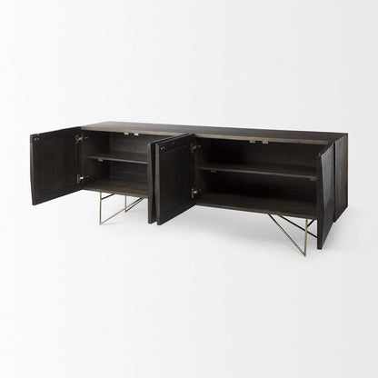 Mercana - Darwin 80x17.5 Brown Solid Wood Gold Metal Base 4 Cabinet Door Sideboard - 68472 view 2