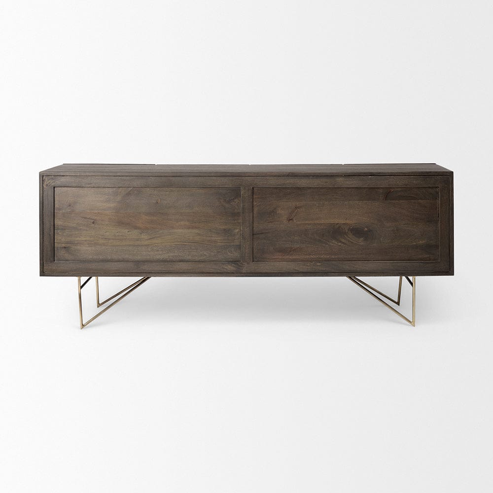 Mercana - Darwin 80x17.5 Brown Solid Wood Gold Metal Base 4 Cabinet Door Sideboard - 68472 view 3