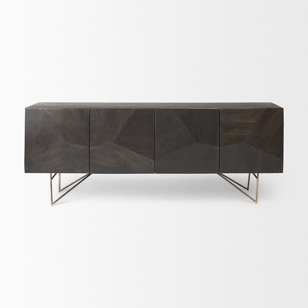 Mercana - Darwin 80x17.5 Brown Solid Wood Gold Metal Base 4 Cabinet Door Sideboard - 68472 view 4