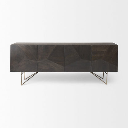 Mercana - Darwin 80x17.5 Brown Solid Wood Gold Metal Base 4 Cabinet Door Sideboard - 68472 view 4