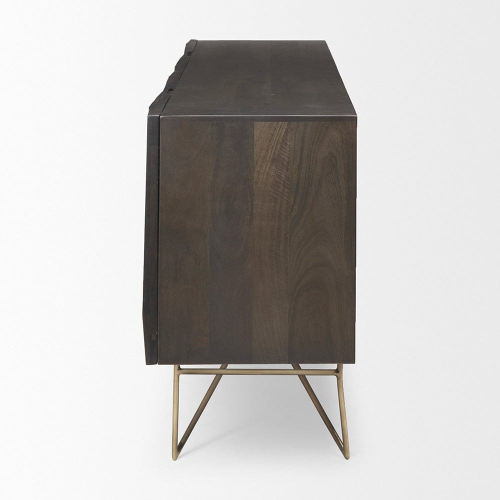 Mercana - Darwin 80x17.5 Brown Solid Wood Gold Metal Base 4 Cabinet Door Sideboard - 68472 view 12