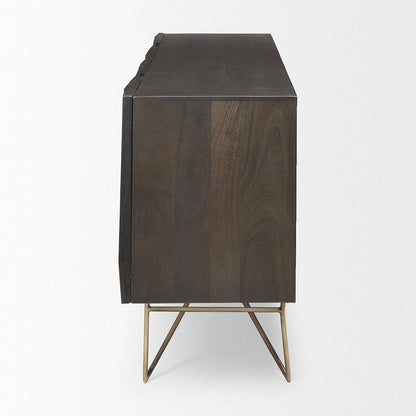 Mercana - Darwin 80x17.5 Brown Solid Wood Gold Metal Base 4 Cabinet Door Sideboard - 68472 view 12