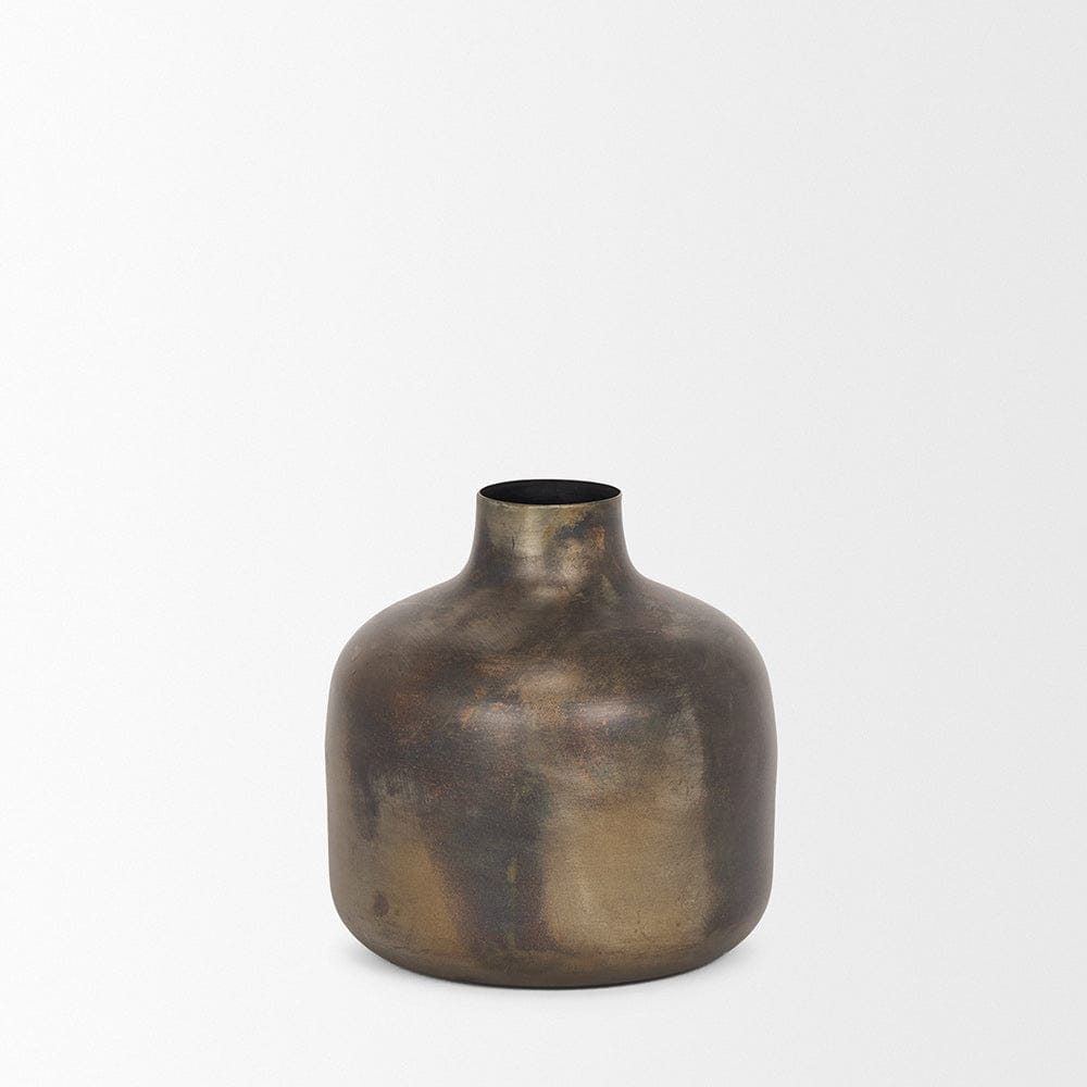 Mercana - Daya Short Antiqued Gold Metal Vase - 70554 view 2