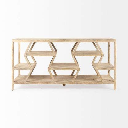 Mercana - Dayton II 66L x 16W Natural Wooden Multi-Level Shelf Console Table - 68501_CLOSEOUT view 3