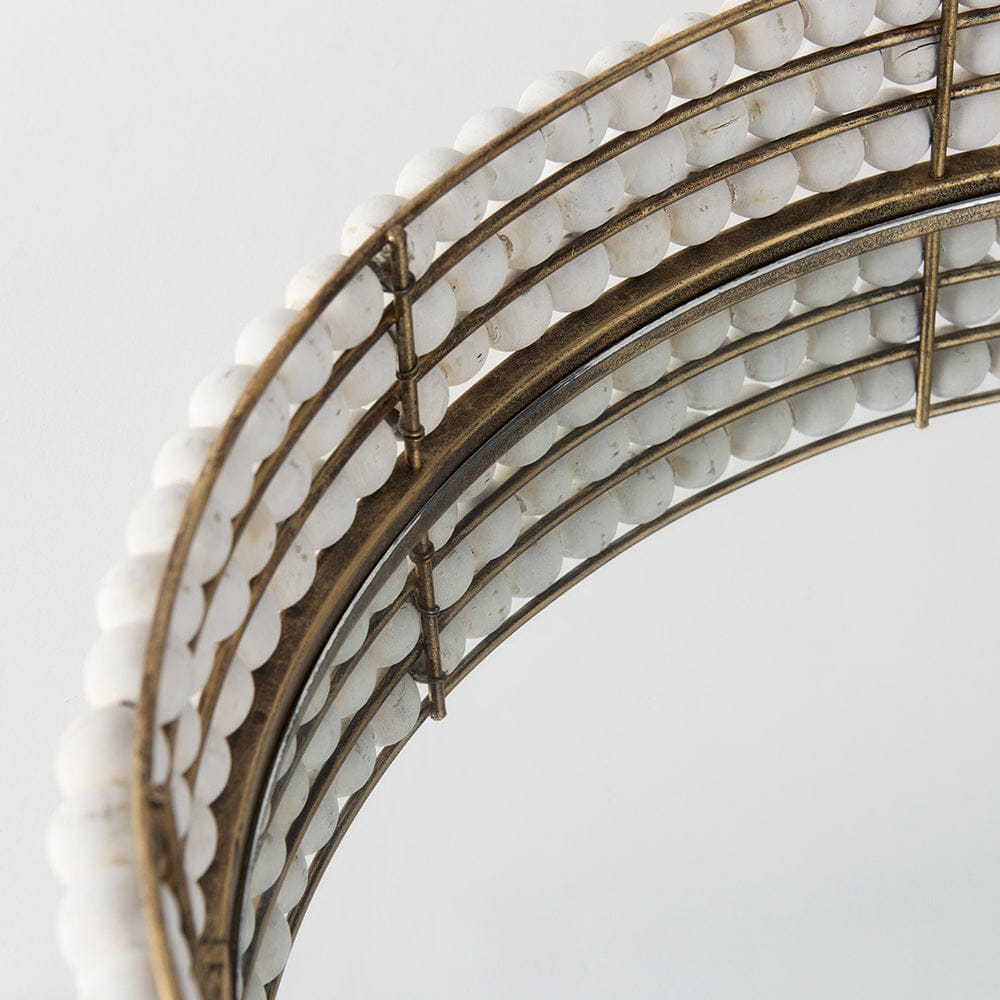 Mercana - Decatur I 21L x 21W White Wooden Bead Mirrored Bottom Round Tray - 68674 view 5