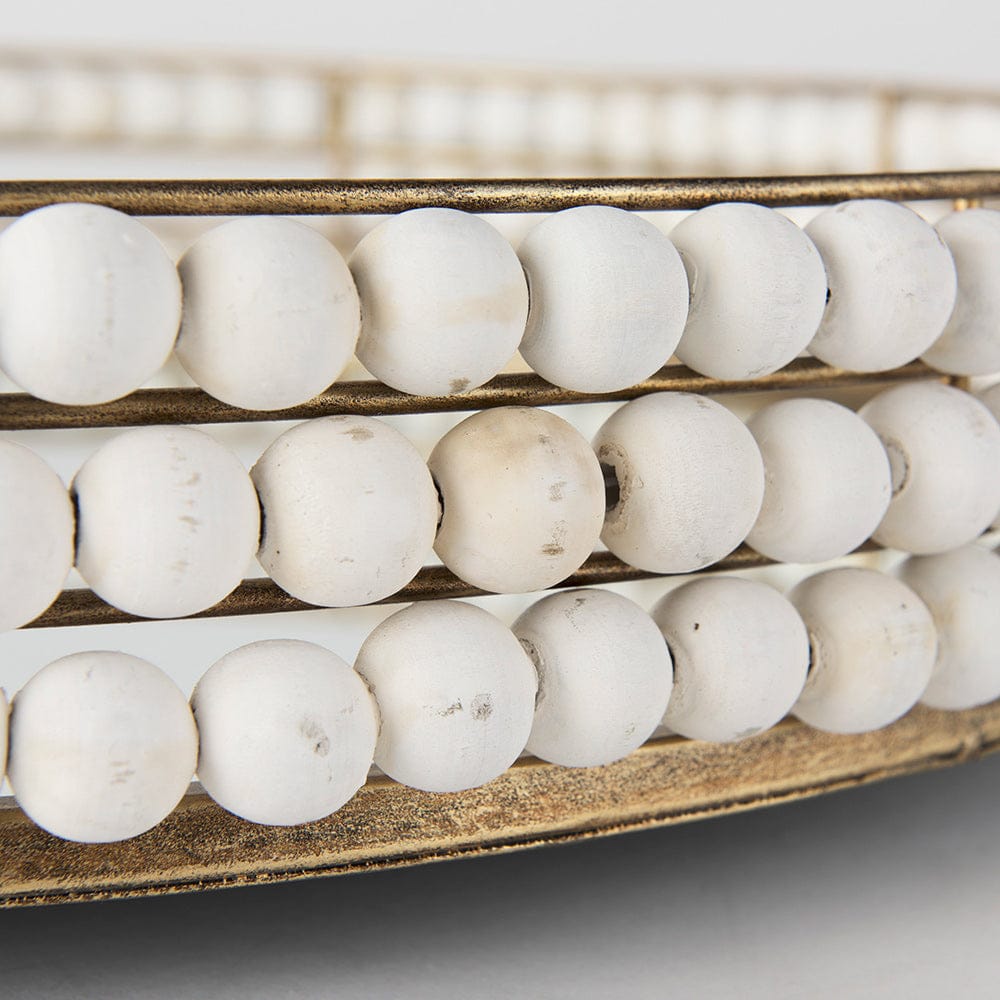 Mercana - Decatur I 21L x 21W White Wooden Bead Mirrored Bottom Round Tray - 68674 view 7