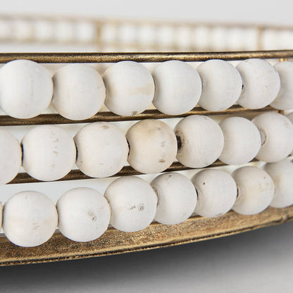 Mercana - Decatur I 21L x 21W White Wooden Bead Mirrored Bottom Round Tray - 68674 view 7