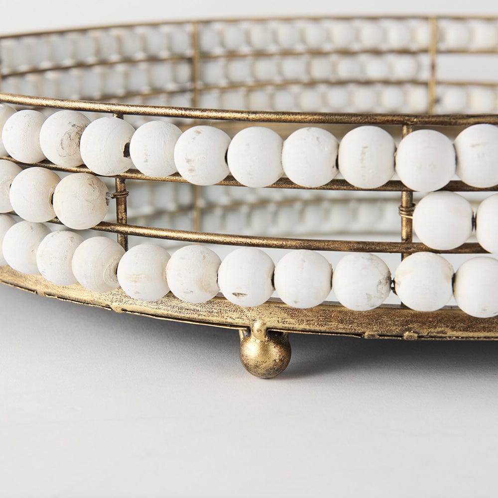 Mercana - Decatur I 21L x 21W White Wooden Bead Mirrored Bottom Round Tray - 68674 view 8