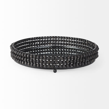 Mercana - Decatur II 21L x 21W Black Wooden Bead Mirrored Bottom Round Tray - 68675 view 2