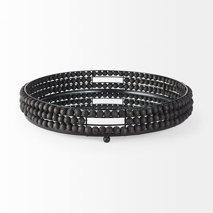 Mercana - Decatur II 21L x 21W Black Wooden Bead Mirrored Bottom Round Tray - 68675 view 3