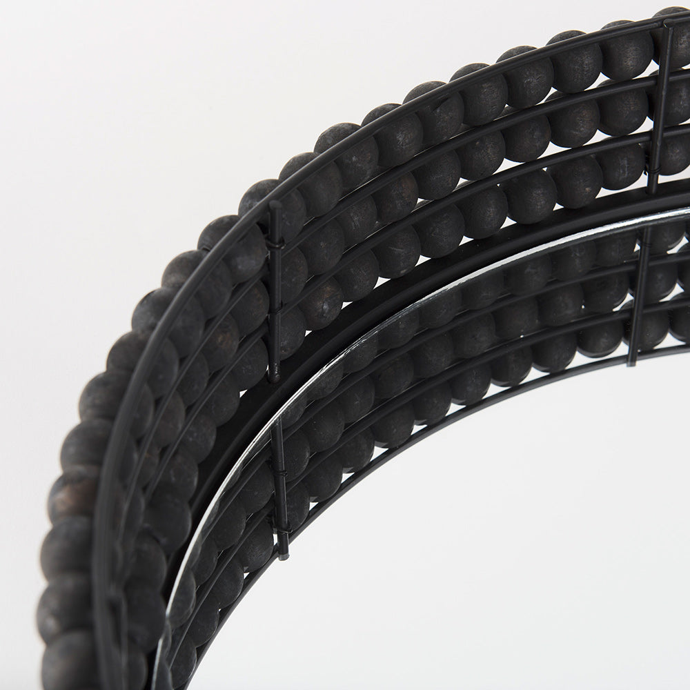 Mercana - Decatur II 21L x 21W Black Wooden Bead Mirrored Bottom Round Tray - 68675 view 5