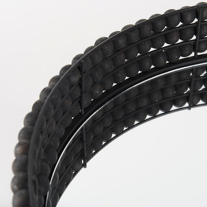 Mercana - Decatur II 21L x 21W Black Wooden Bead Mirrored Bottom Round Tray - 68675 view 5