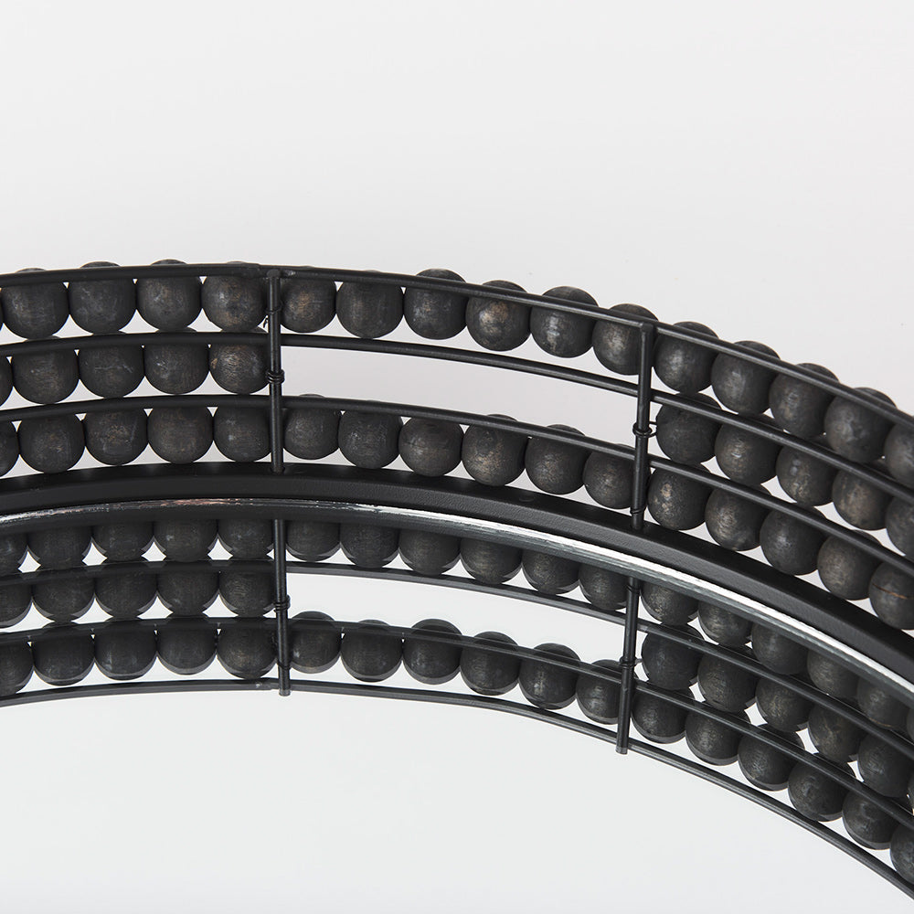 Mercana - Decatur II 21L x 21W Black Wooden Bead Mirrored Bottom Round Tray - 68675 view 6