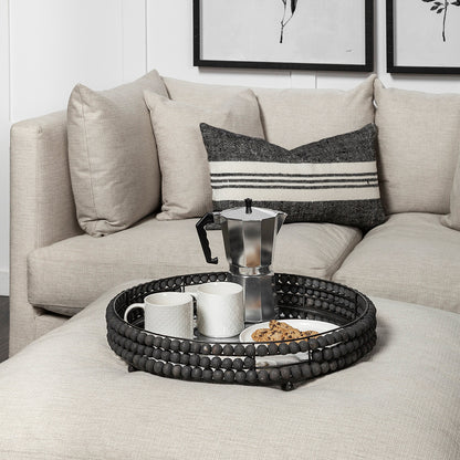 Mercana - Decatur II 21L x 21W Black Wooden Bead Mirrored Bottom Round Tray - 68675 view 7