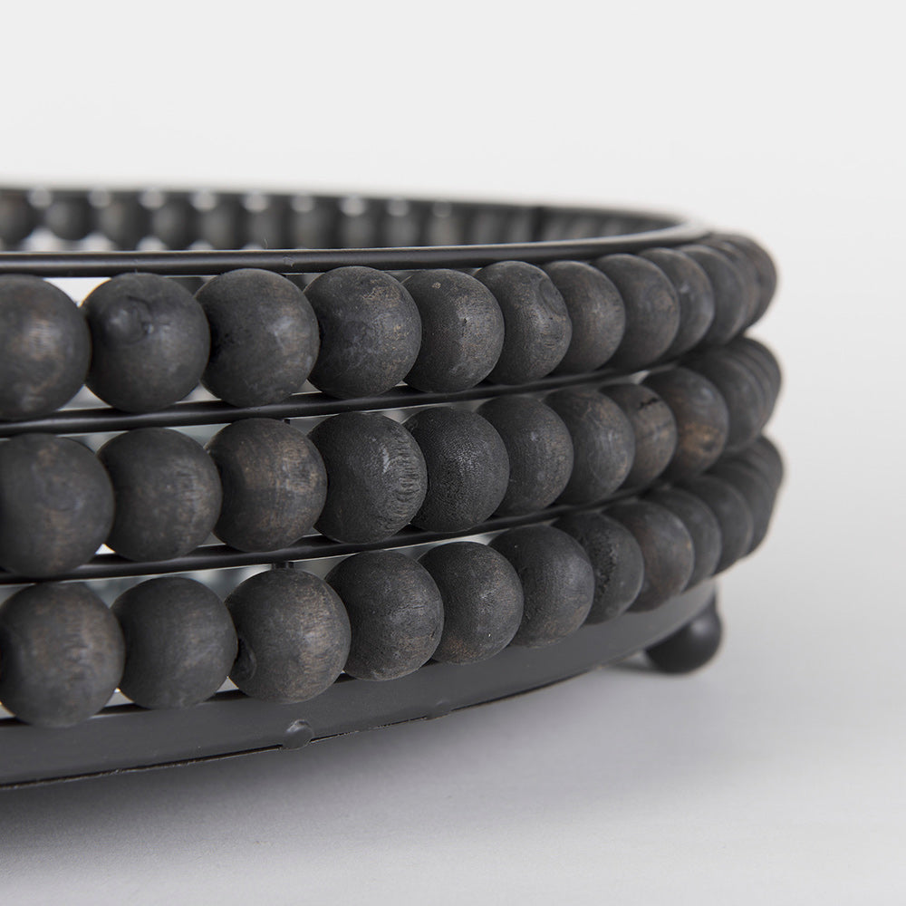 Mercana - Decatur II 21L x 21W Black Wooden Bead Mirrored Bottom Round Tray - 68675 view 8