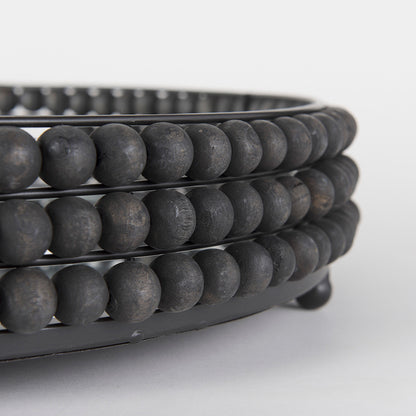 Mercana - Decatur II 21L x 21W Black Wooden Bead Mirrored Bottom Round Tray - 68675 view 8