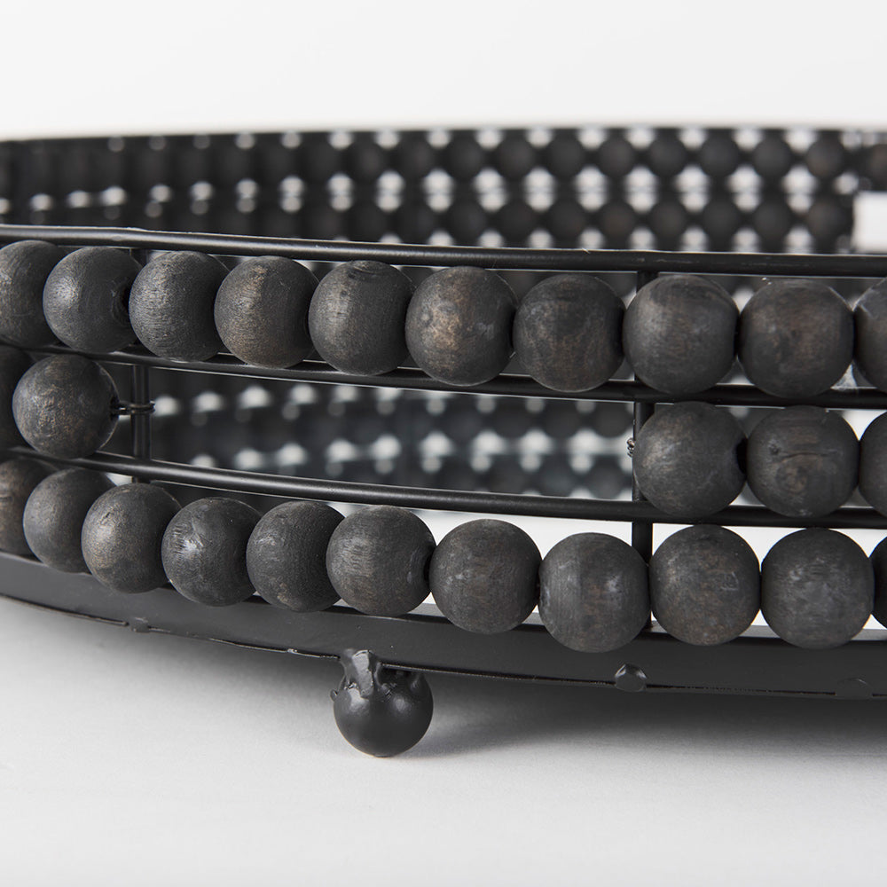Mercana - Decatur II 21L x 21W Black Wooden Bead Mirrored Bottom Round Tray - 68675 view 9