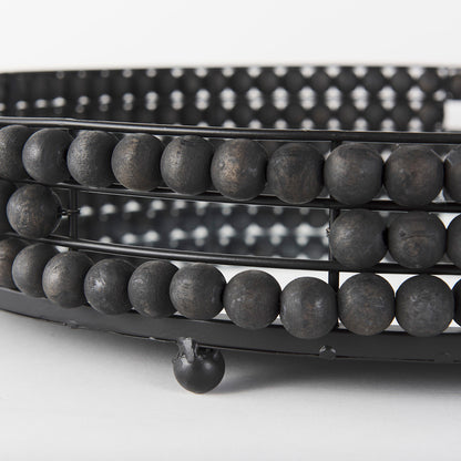 Mercana - Decatur II 21L x 21W Black Wooden Bead Mirrored Bottom Round Tray - 68675 view 9
