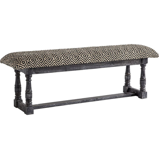 Mercana - Denison 55L x 14.5W Black Beige Woven Cushion Top W Black Wood Base Accent Bench - 50254_CLOSEOUT view 1