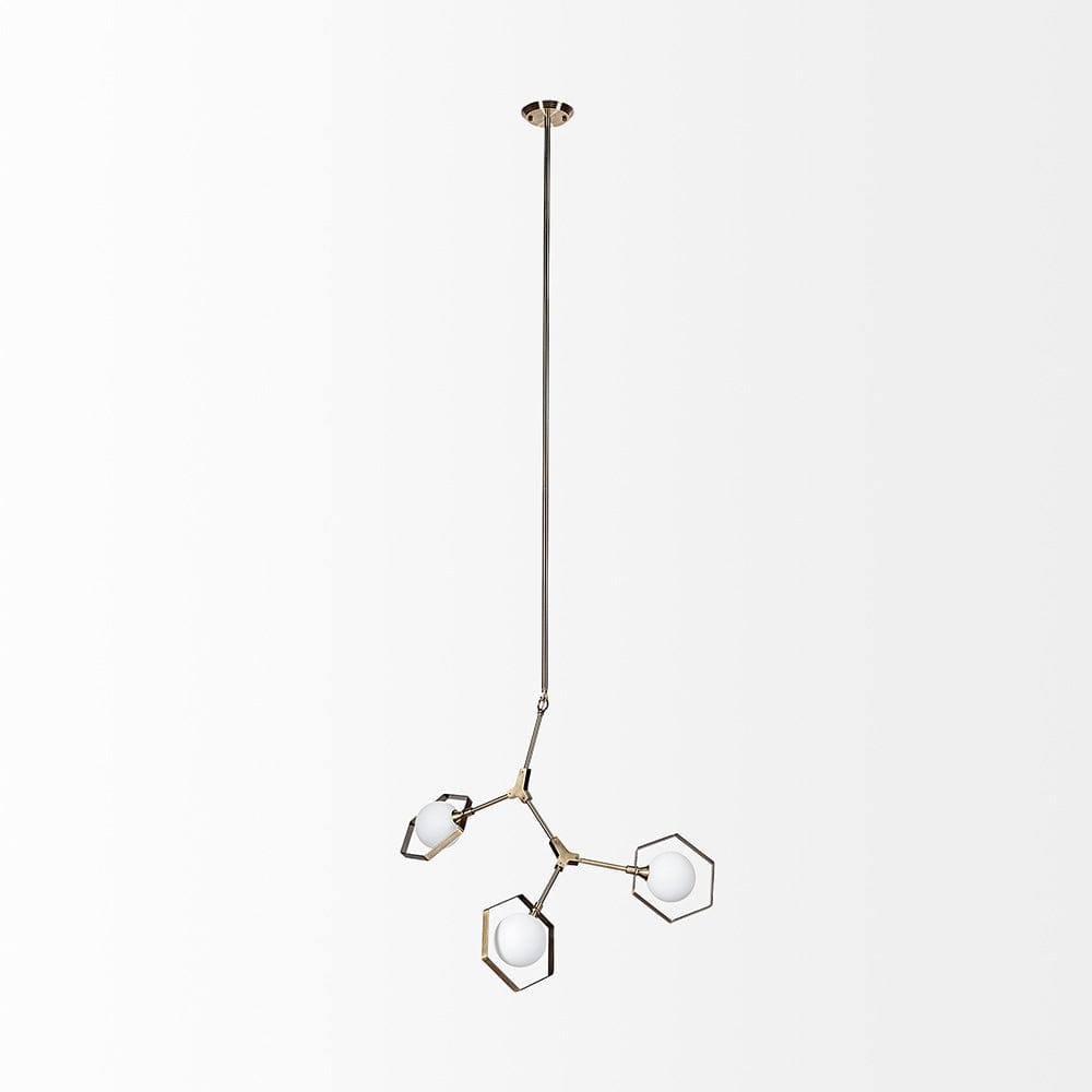 Mercana - Desousa II 33.9"L x 8.8"W x 28"H Champagne Metal Multi-Arm Three Light Chandelier - 68591_CLOSEOUT view 3