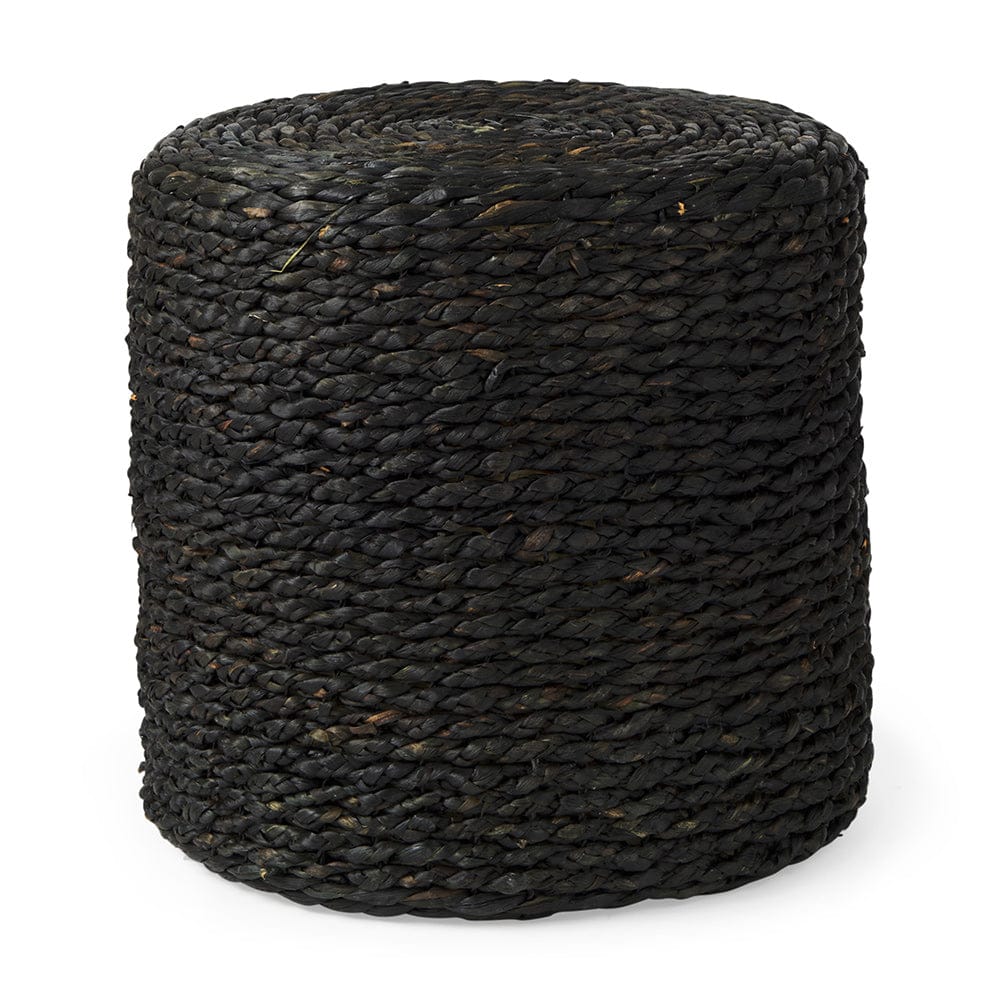 Mercana - Dina 17.7L x 17.7W x 17.7H Black Cornhusk and Water Hyacinth Round Pouf - 69606 view 1