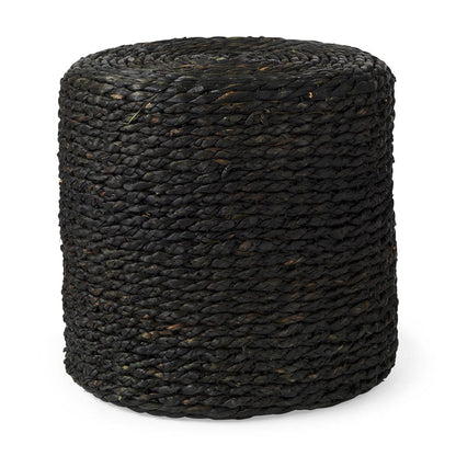 Mercana - Dina 17.7L x 17.7W x 17.7H Black Cornhusk and Water Hyacinth Round Pouf - 69606 view 1