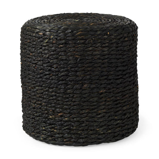 Mercana - Dina 17.7L x 17.7W x 17.7H Black Cornhusk and Water Hyacinth Round Pouf - 69606 view 1