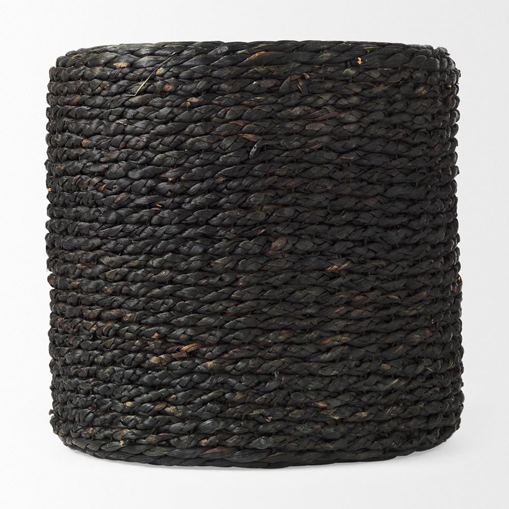 Mercana - Dina 17.7L x 17.7W x 17.7H Black Cornhusk and Water Hyacinth Round Pouf - 69606 view 2